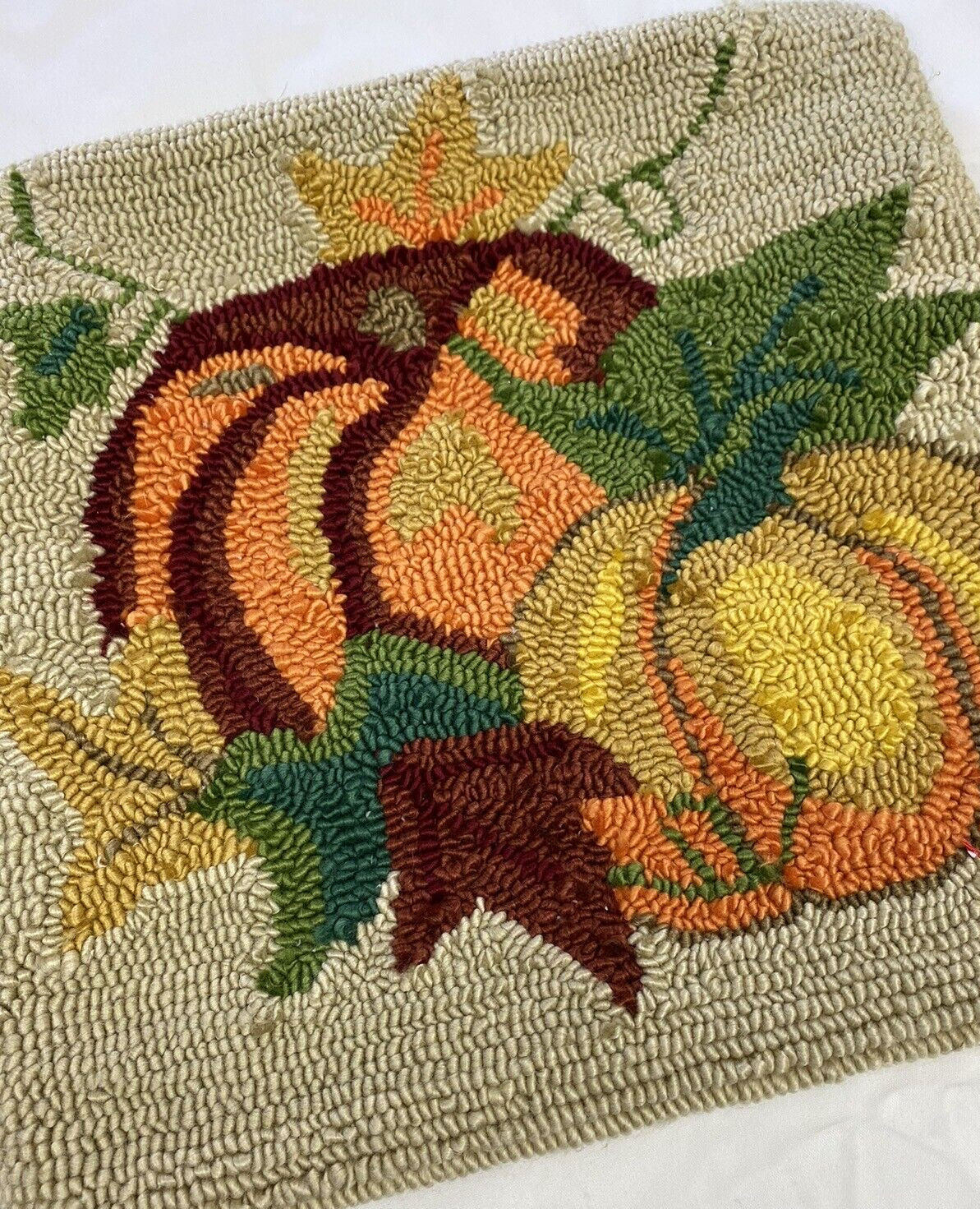 Needle Punched Pumpkin Hooked Wool Yarn Throw Decorative Pillow Cover 17x17 Fall gallery
