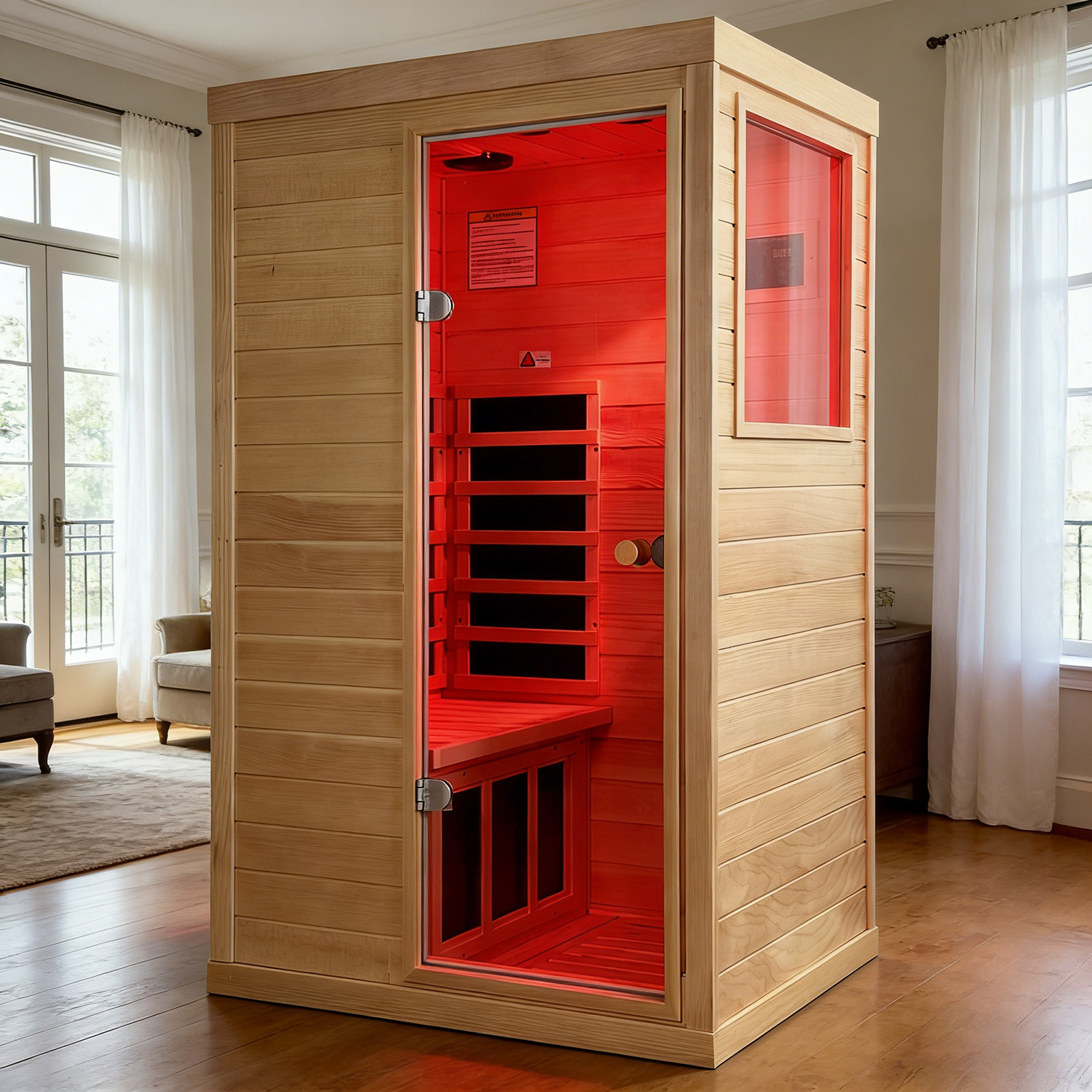 Far Infrared Sauna Red Therapy Light Hemlock Wood Saunas For 1Person Detox 1050W gallery