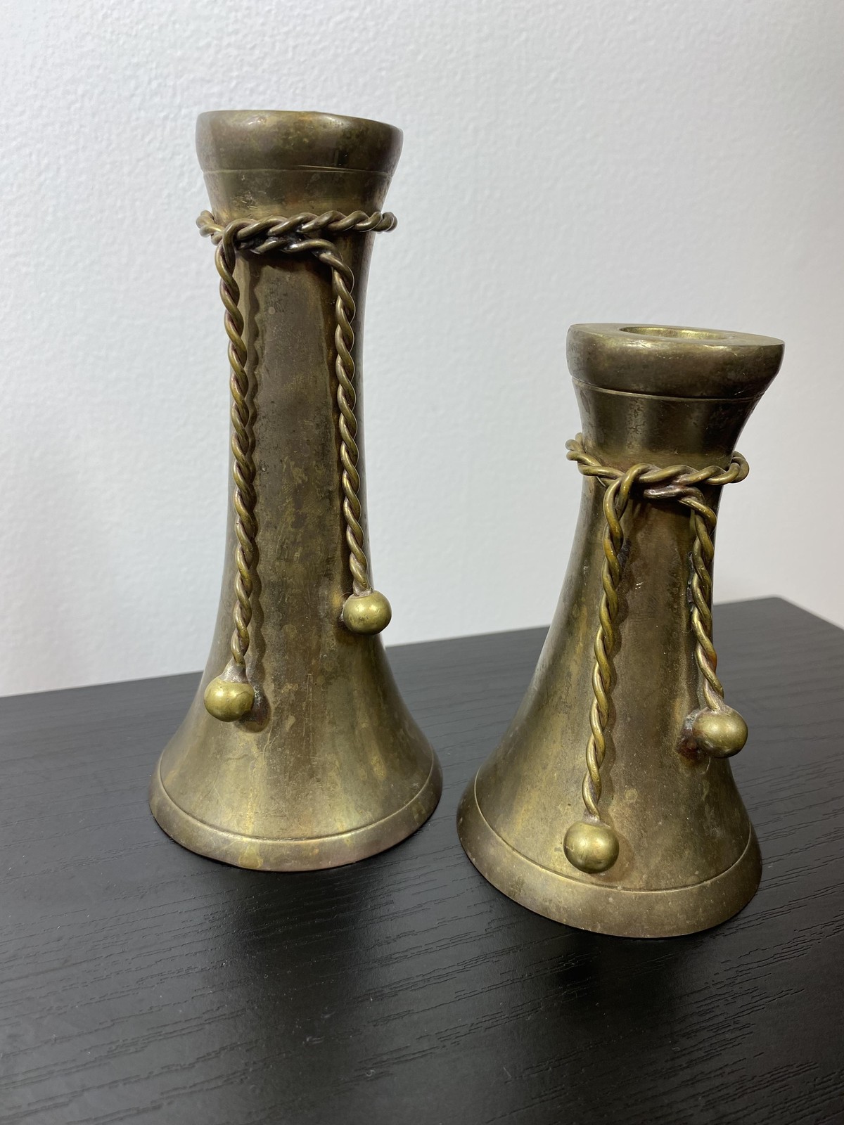 VTG Brass Candle Holders Pair Nautical Rope Tassel India Tapered Candlesticks gallery