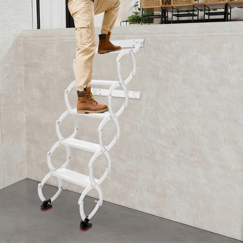 Attic Loft Pull Down Ladder 5 Step Wall Mounted Folding Loft Ladder Stairs White gallery