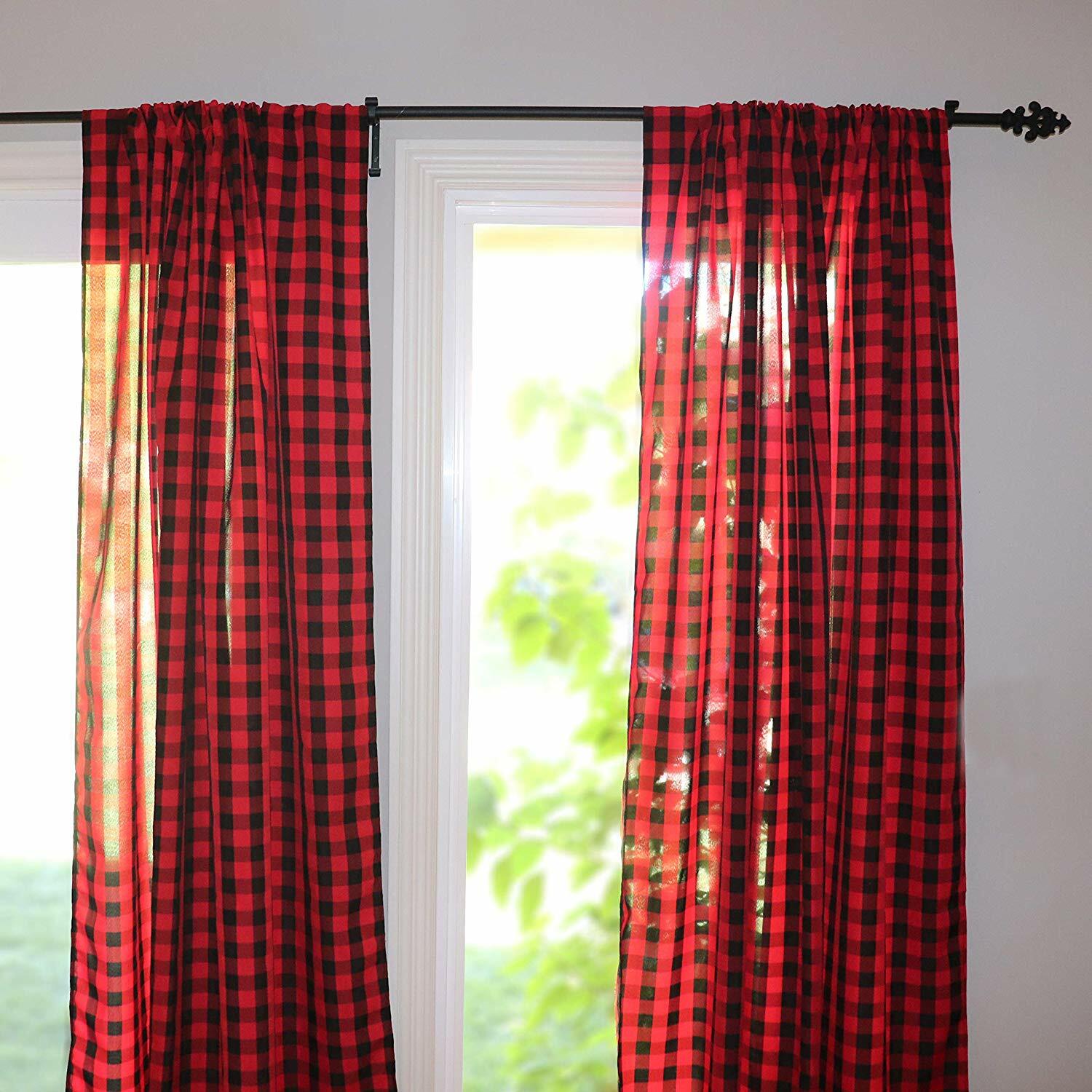 Gingham/Checkered Polyester Curtain Window Treatment/Decor Panel-Black and Red gallery