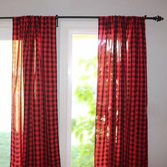 Gingham/Checkered Polyester Curtain Window Treatment/Decor Panel-Black and Red