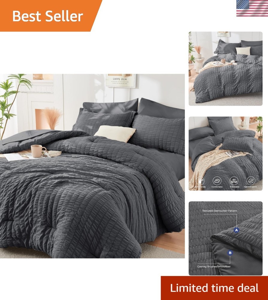 Cloud-Like Luxury King Comforter Set with Deep Pocket Fitted Sheet - Seersucker