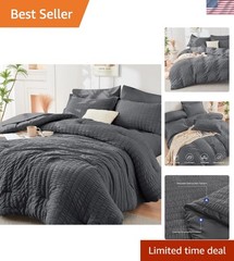 Cloud-Like Luxury King Comforter Set with Deep Pocket Fitted Sheet – Seersucker