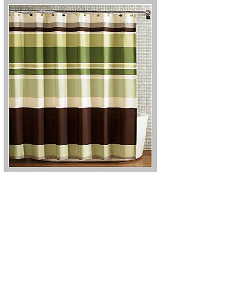 spring Home Fabric Shower Curtain,multi-color Printed Striped Green Coffee gallery