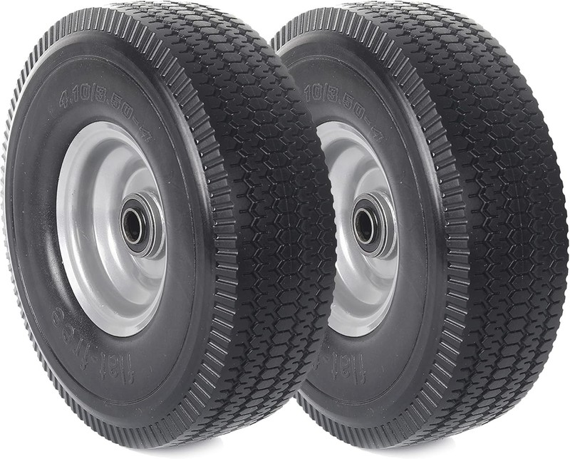 ARPRO 2Pack 10Inch Solid Wheel Replacement 4.10/3.504 Flat Free Tire and Whe... gallery