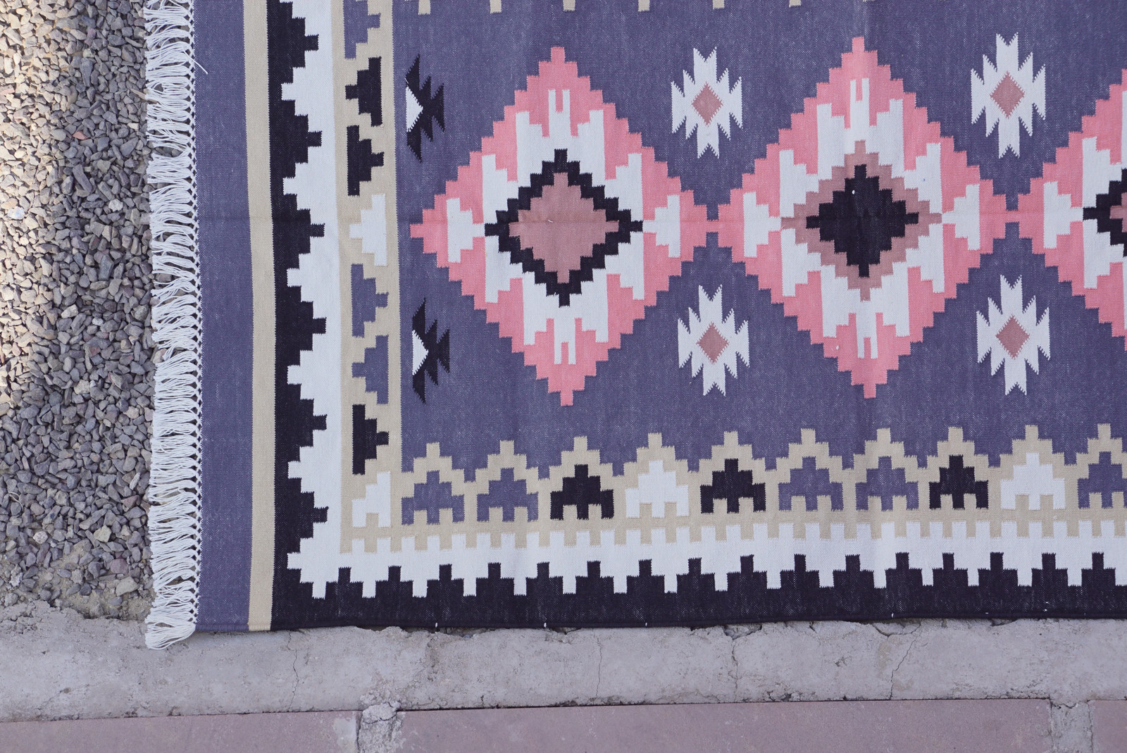 Rugmoda Cotton Blue Pink Diamond Geometric 3x5 Living Room Area Rug Handmade gallery