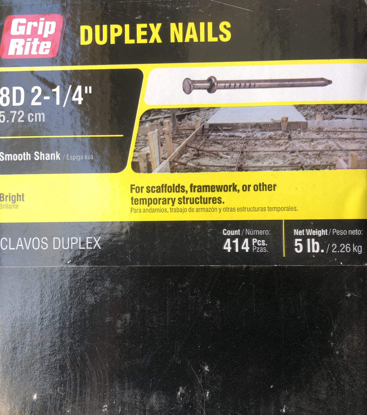 5lbs Grip Rite 8D 2-1/4" Duplex Nails. Smooth Shank. Bright gallery