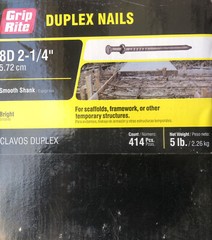 5lbs Grip Rite 8D 2-1/4″ Duplex Nails. Smooth Shank. Bright