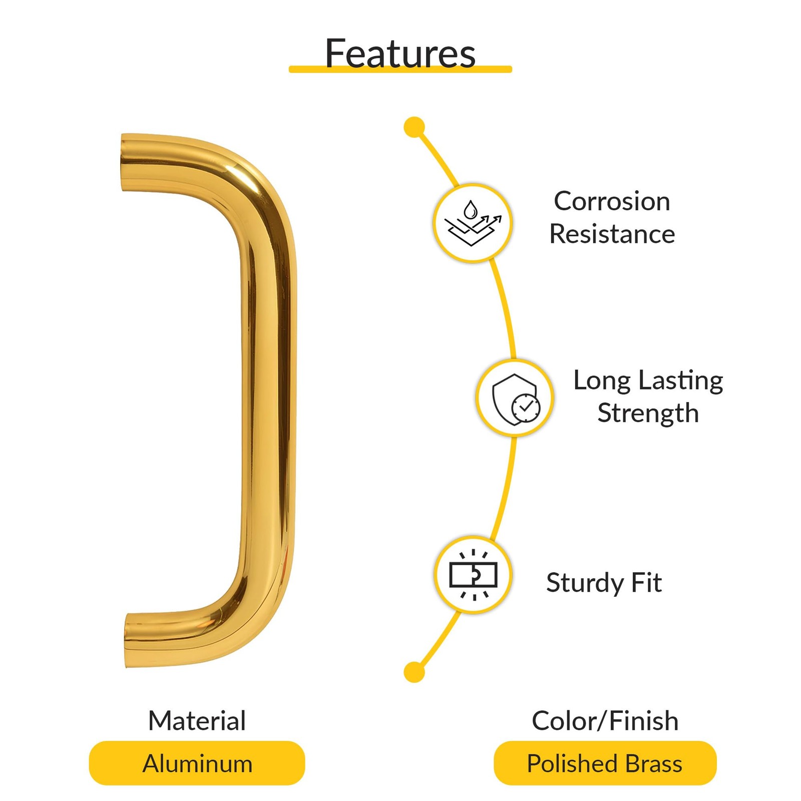 Solid Pull Handle Aluminum Material, Polished Brass Finish, 9" Length, 8" Cen... gallery