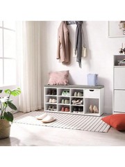 Storage Bench, Entryway Bench With Cushion, Drawer And Open Compartments White