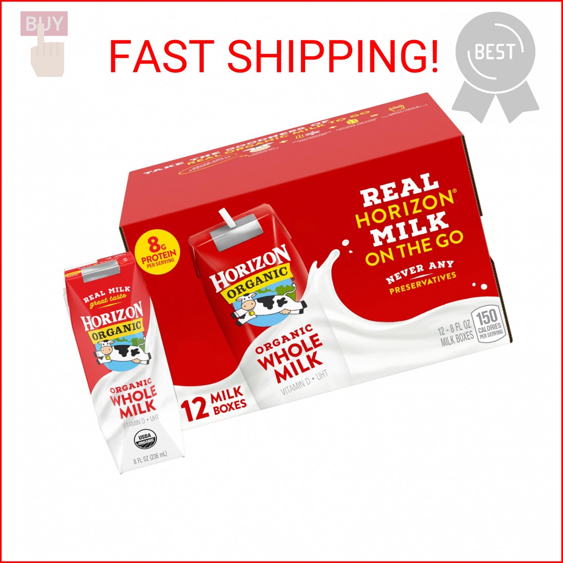 Horizon Organic Shelf Stable Whole Milk Boxes, Pack of 12 - 8g Protein per Servi gallery