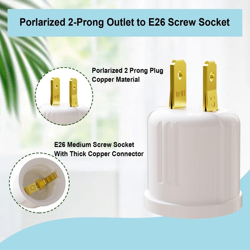 2 Pack Outlet to Socket Adapter, Convert Outlet to E26 Light Bulb Socket Plug-in gallery