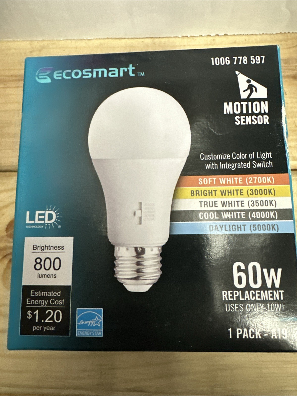 Ecosmart Dimmable Motion Sensor LED Light Bulb A19 60W 120V 1006778597 gallery