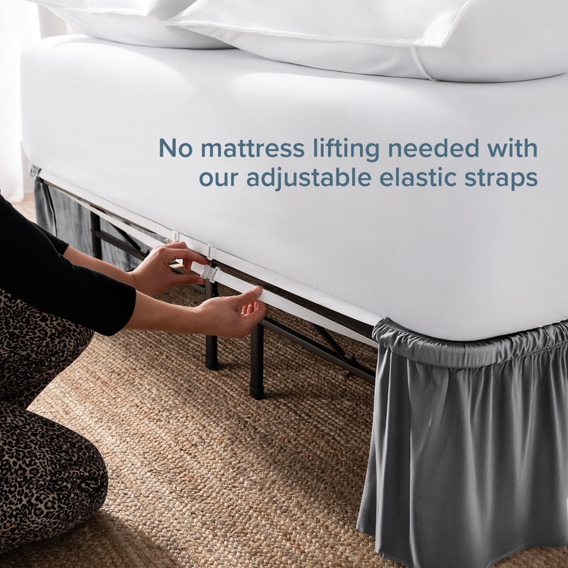 Bare Home Adjustable Wrap Around Ruffled Bed Skirt - 15-inch Tailored Drop gallery