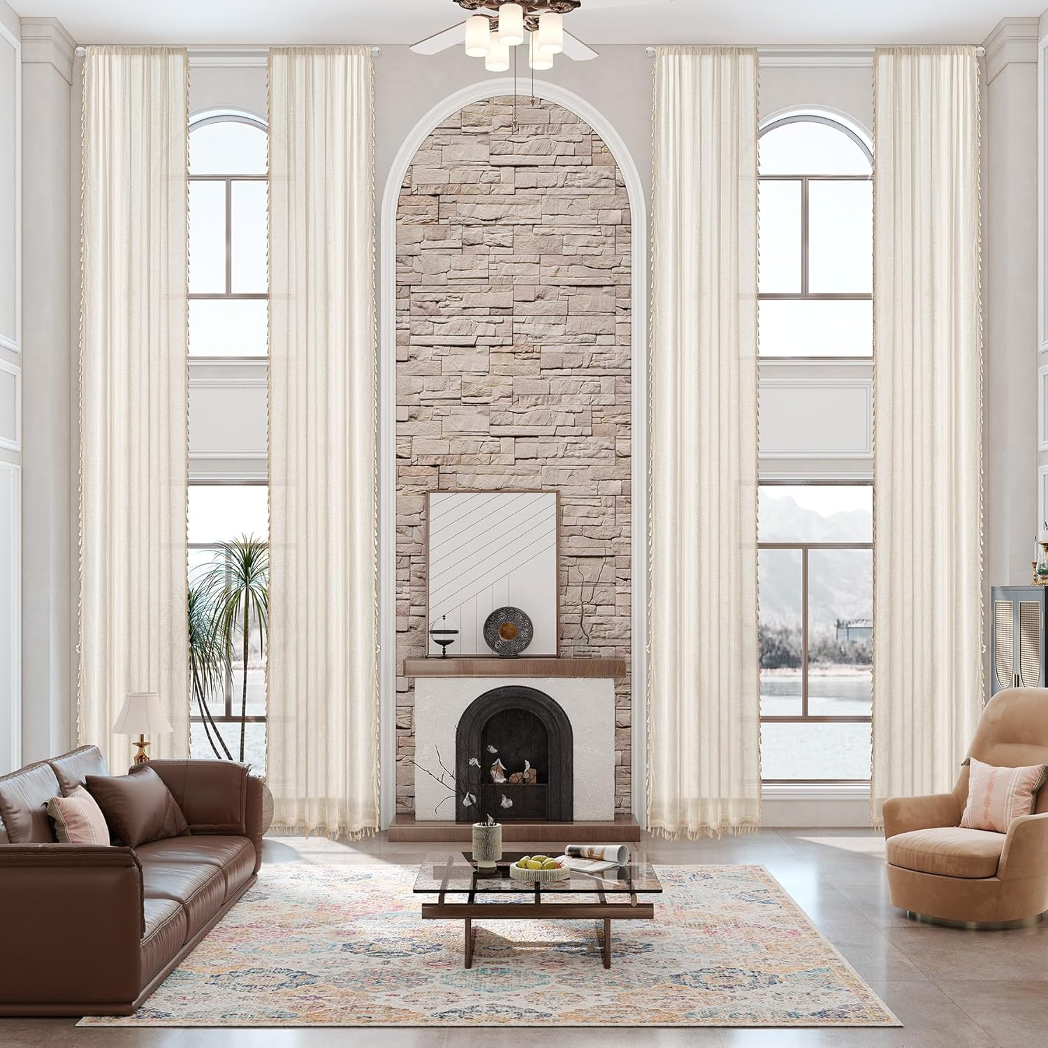Custom 20Ft Natural Linen Cream White Semi Sheer Curtain for High Ceilings gallery
