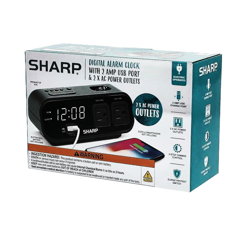 SHARP LED Digital Alarm Clock, 2 AMP fast Charge USB Ports & 2 AC Power Outlets gallery
