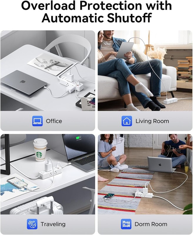 Flat Plug Power Strip Surge Protector, 5/10Ft Ultra Thin Extension Cord 9 gallery