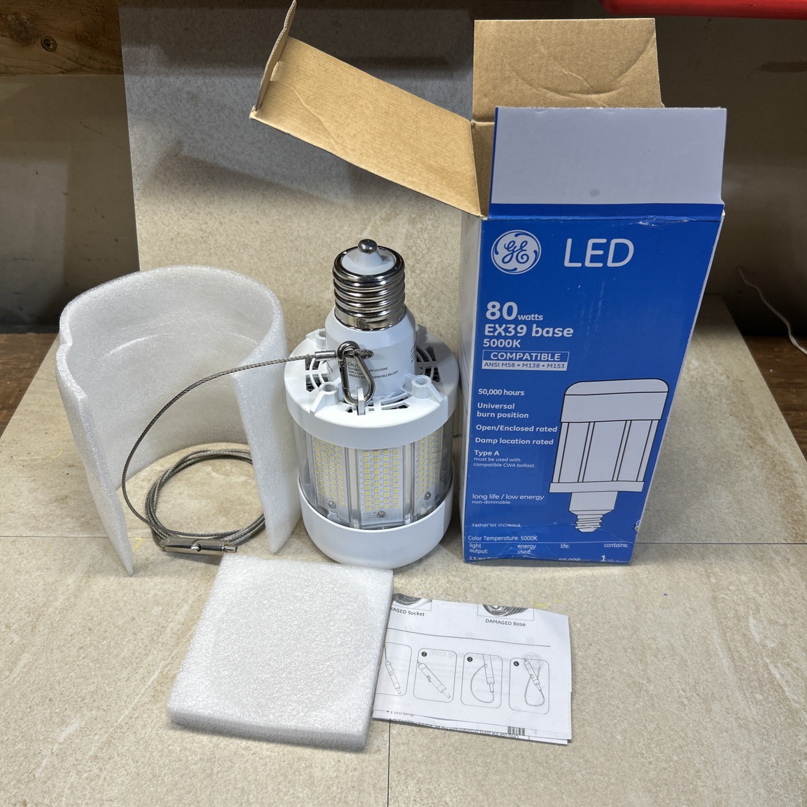 GE type A 80 Watt 11,800 Lumen LED Light corn Bulb 3-pack w/tether kit gallery