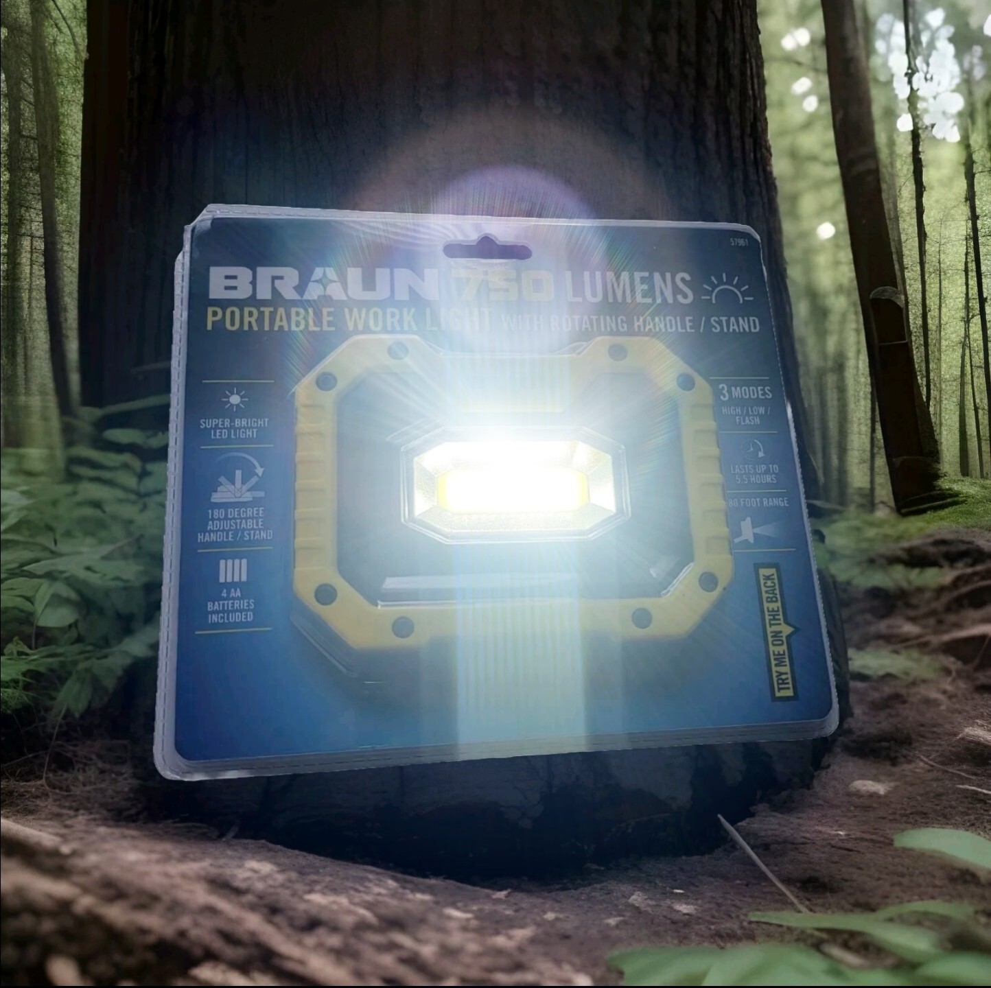 Braun 750 Lumens Portable Worklight With 4 AA Rechargeables Batteries gallery