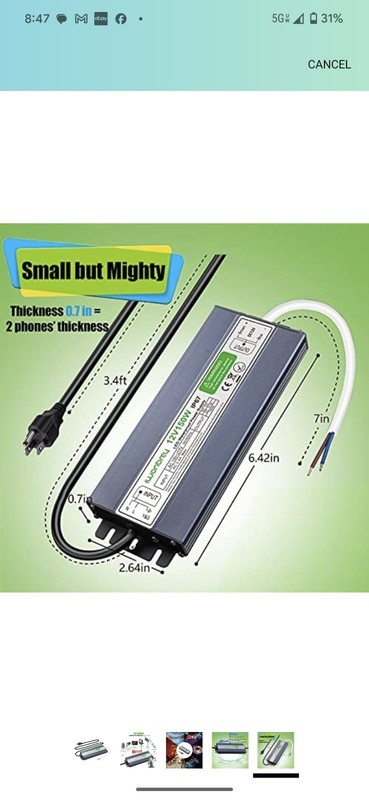 IWONBERY LED Driver 150 Watts Waterproof IP67 AC 110-260V to 12V 12.5A Low... gallery