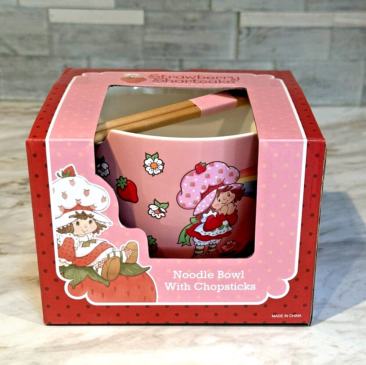 MAD Engine Strawberry Shortcake Pink Noodle Bowl with Chopsticks Hand Wash Only gallery