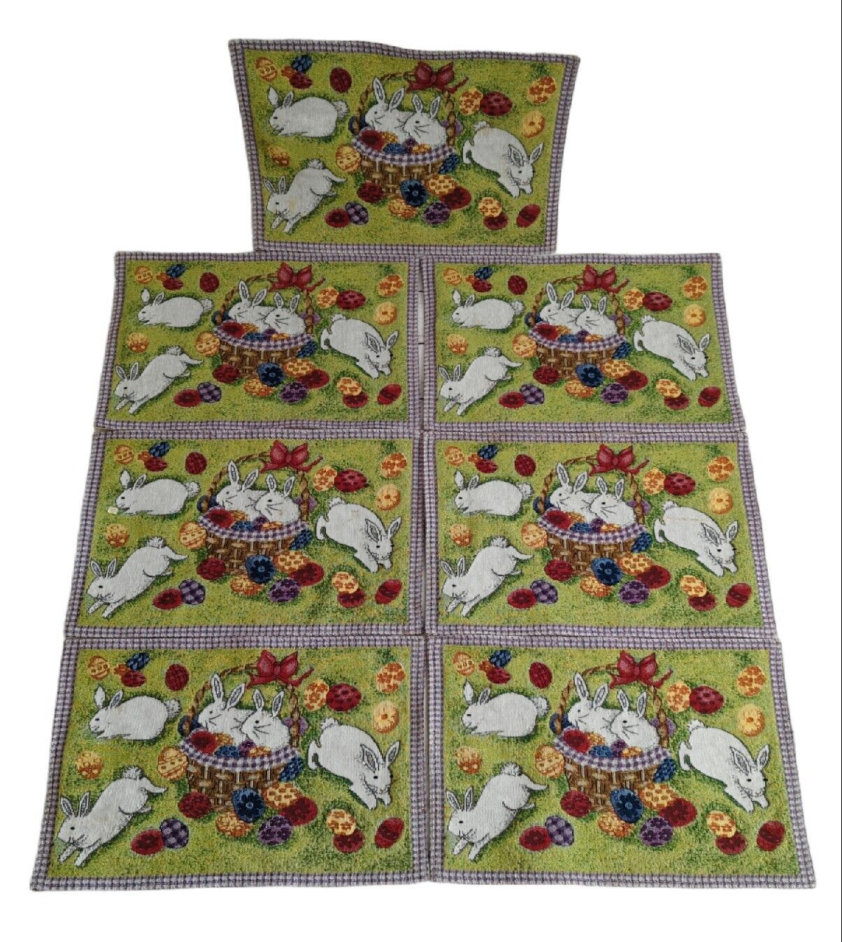 Placemats Summer Spring Rabbits Bunnies Eggs Basket, Set Of 7, Easter ,Knit Feel gallery