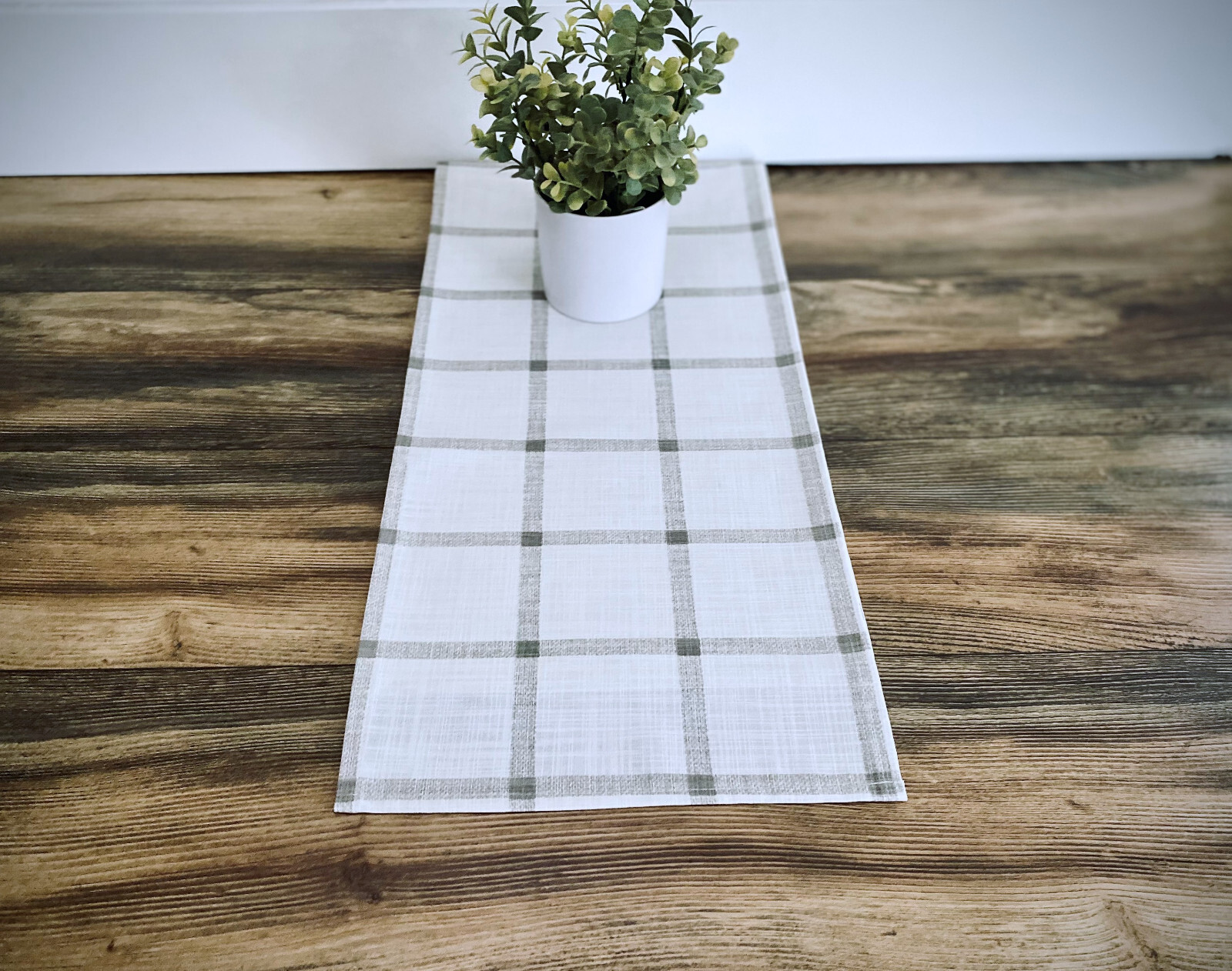 Plaid Table Runner Tan Taupe Cream Modern Farmhouse Centerpiece Home Decor Linen gallery