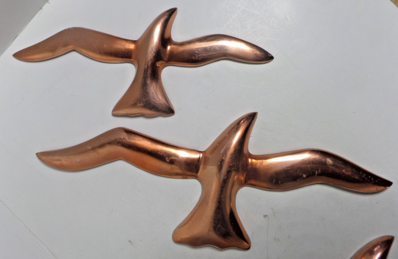 3 bird wall decorations copper colored aluminum vintage gallery