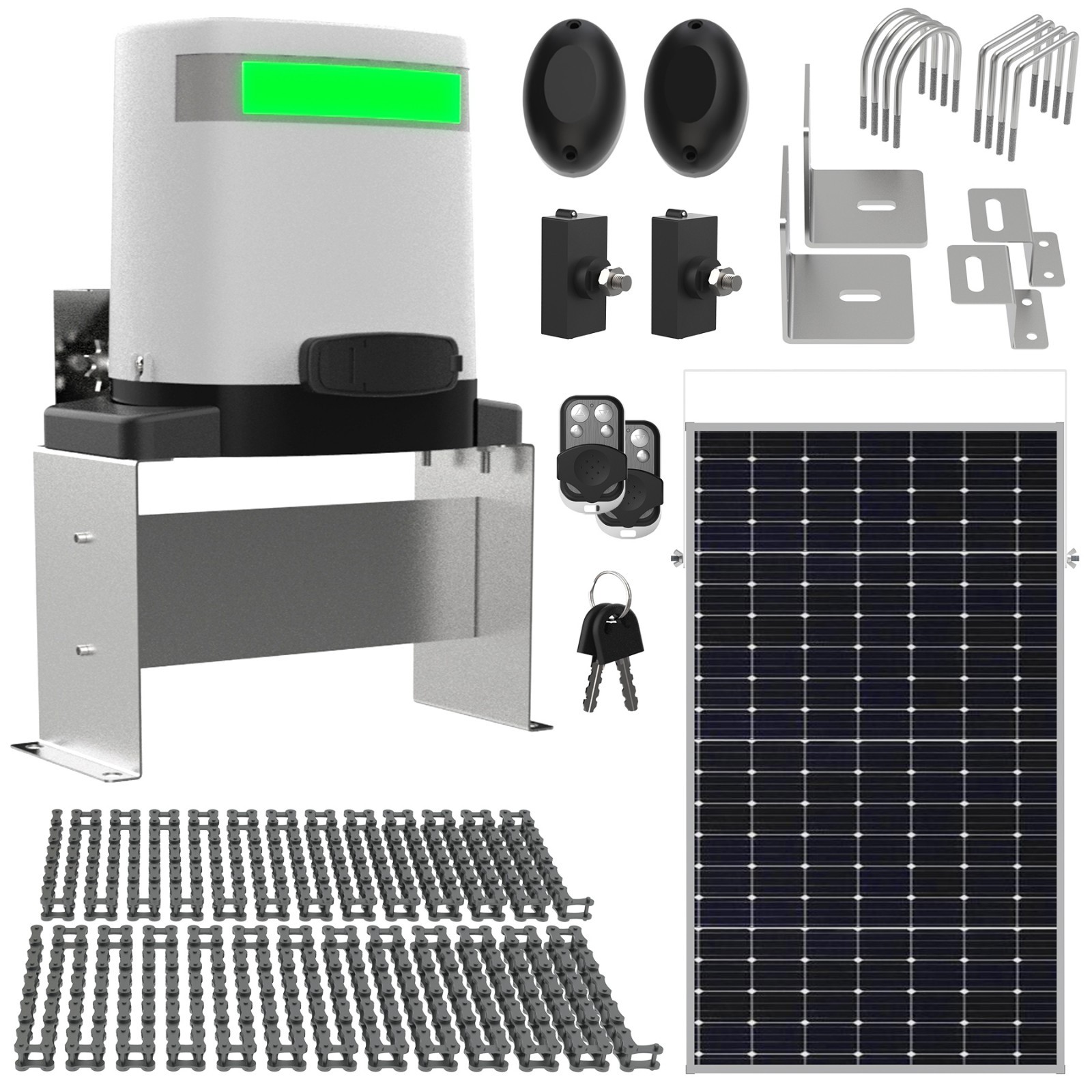 Blütezeit 1400lb Chain Sliding Gate Opener with 25W Solar Panel, Battery, WiFi gallery