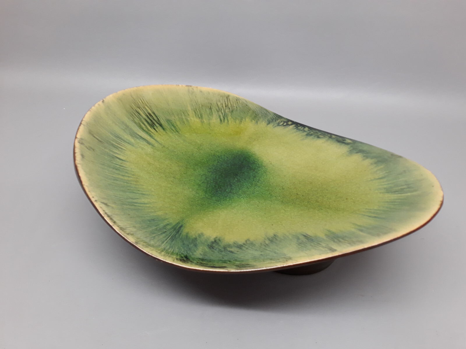 Pier 1 Free Form Avocado Ceramic Centerpiece Statement Bowl Drip Glazed 14 in gallery