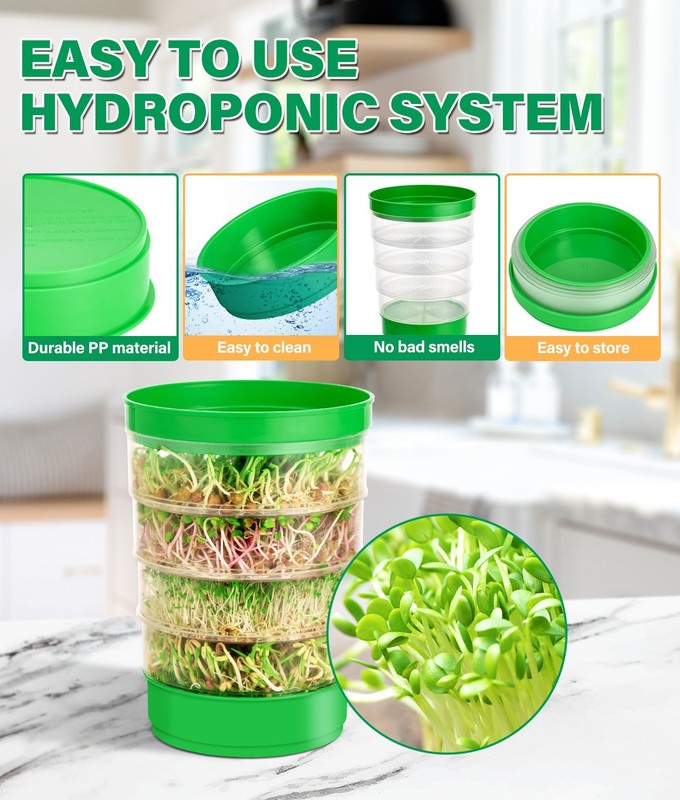 HK Stackable Seed Sprouting Kit, 4-Tier Microgreens Growing Kit with Drain Holes gallery