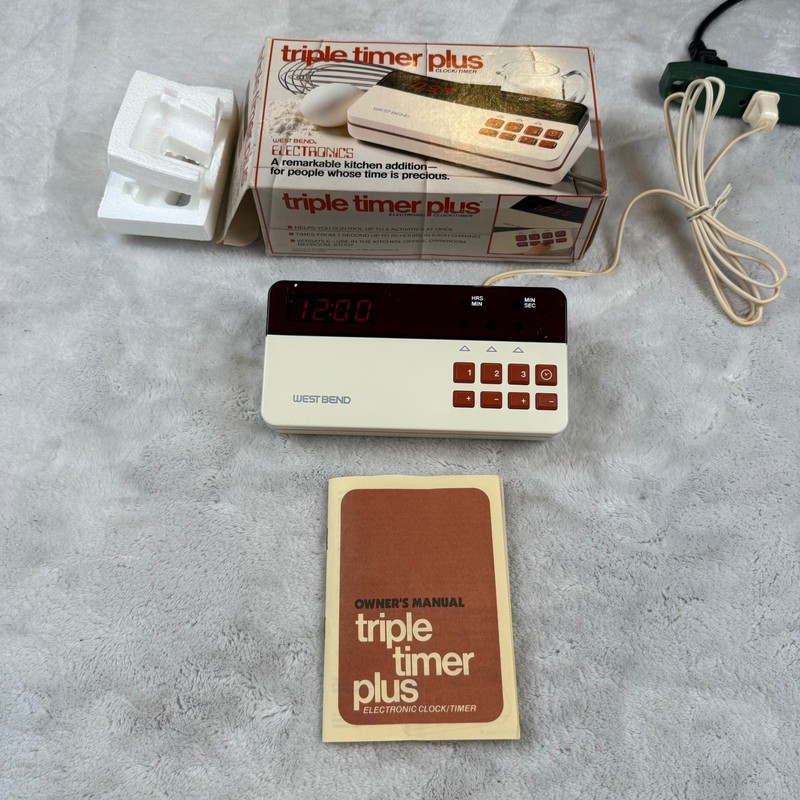 West Bend Triple Timer Plus Vintage 1980 Electronic Clock Timer No 40001 Cream gallery