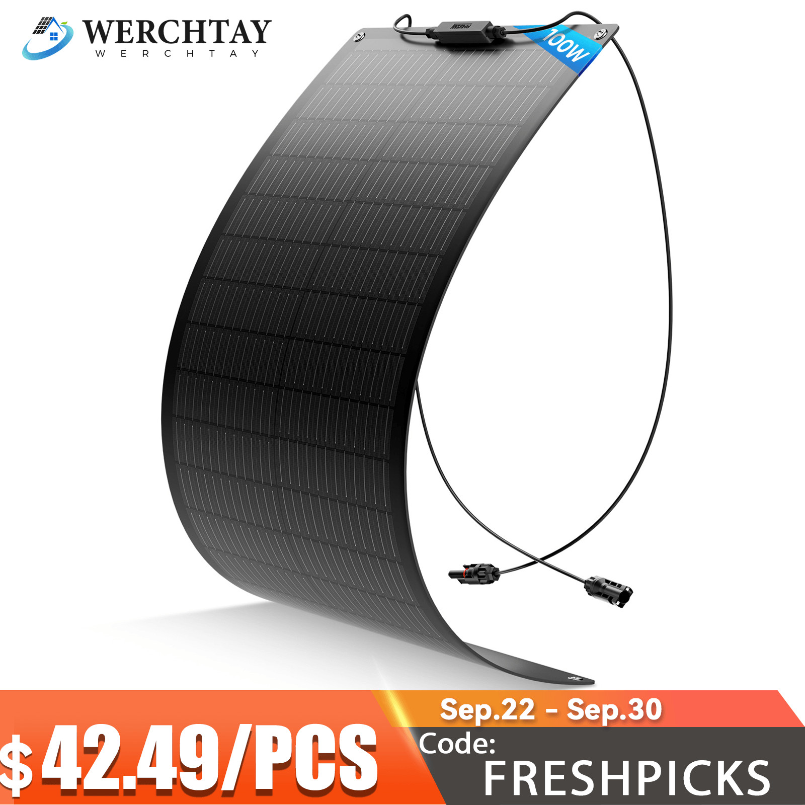100W Flexible Solar Panel 12V Portable for Camping/RV/Home/Car Battery/Rooftop gallery