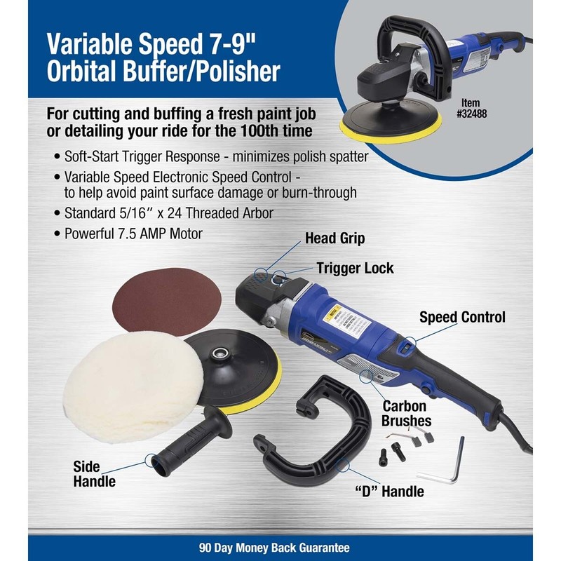 Eastwood Variable Speed 7-9" Buffer Polisher 10 AMP Motor with Brushes D handle gallery
