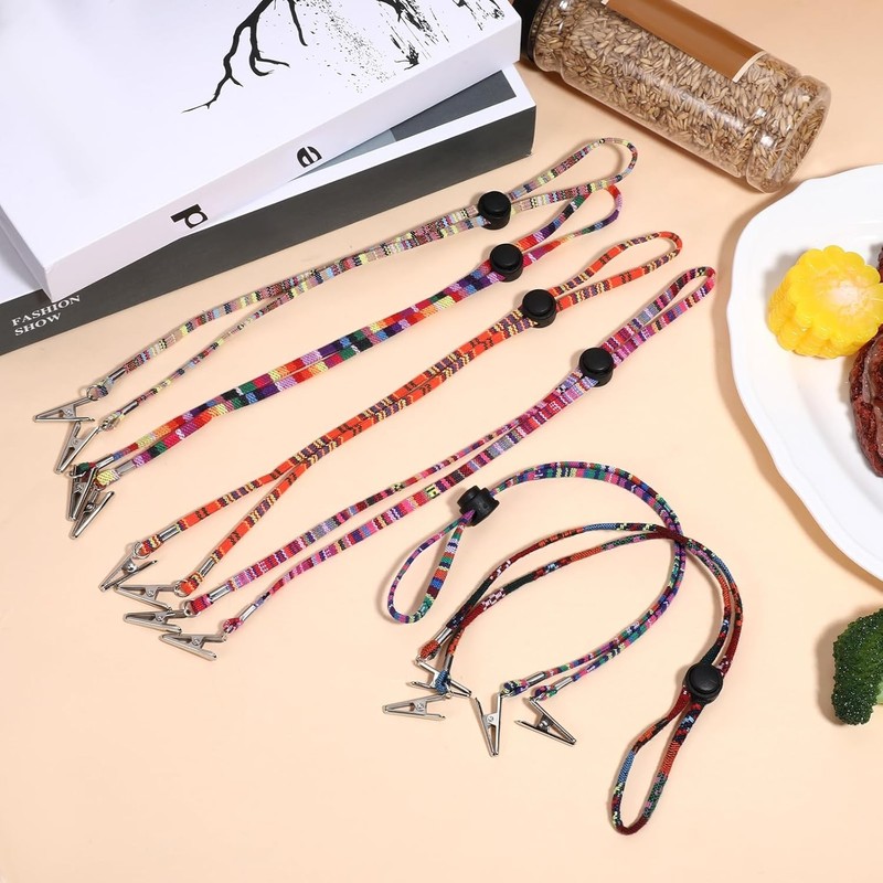 6PCS Adjustable Napkin Bib Holder Clips, Lanyard Neck Strap, Multi-Color gallery