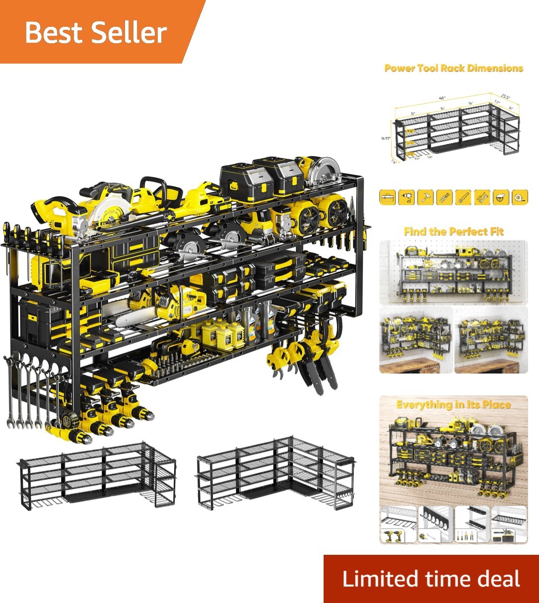 Professional Grade 64" Wall-Mounted Tool Organizer - 1000lbs Capacity & Stylish gallery