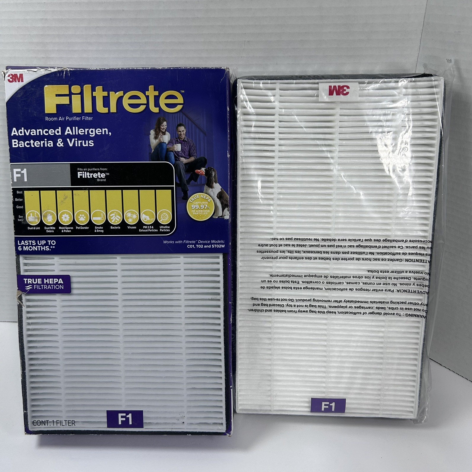 FILTRETE F1 3M Advanced Alergen Bacteria Virus True Hepa Air Purifer Filter gallery