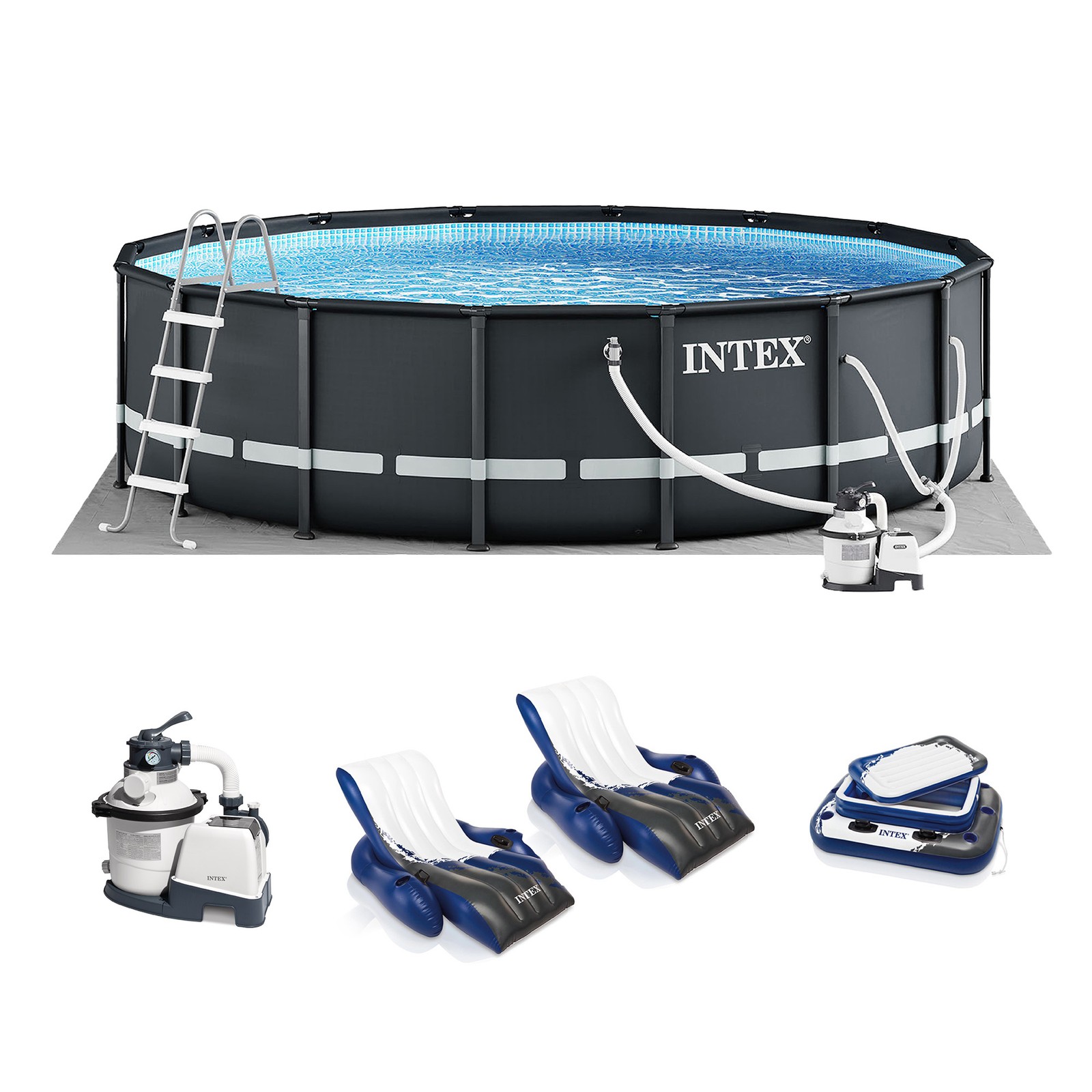 Intex 16ft x 48in Ultra XTR Round Frame Pool, Pump, Cooler, & Floats (2 Pack) gallery