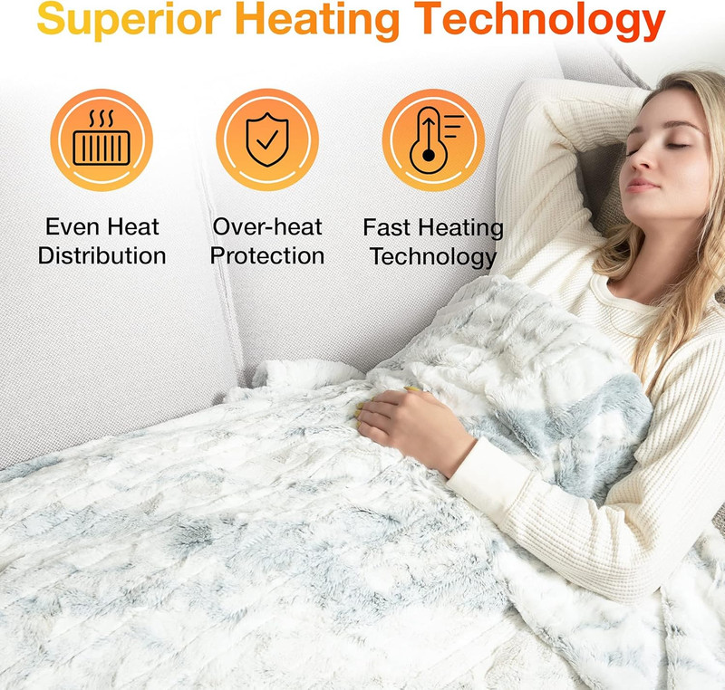 [5 Year ] Electric Heated Throw Blanket(50"X 60"), Soft Faux Fur Fast Heating Bl gallery