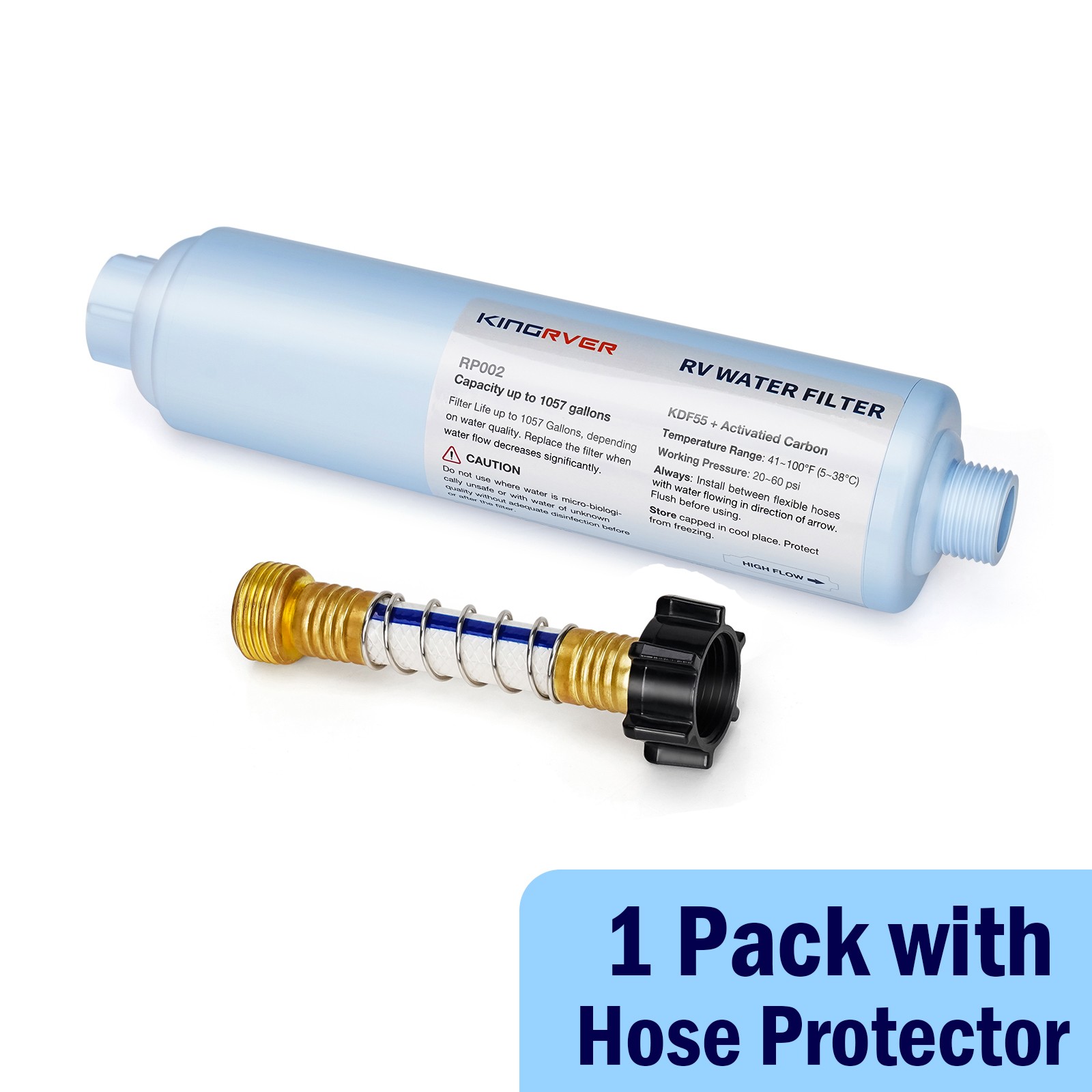 RV Inline Hose Water Filter, w/ Hose Protetor, Garden & Camper Water Filter gallery