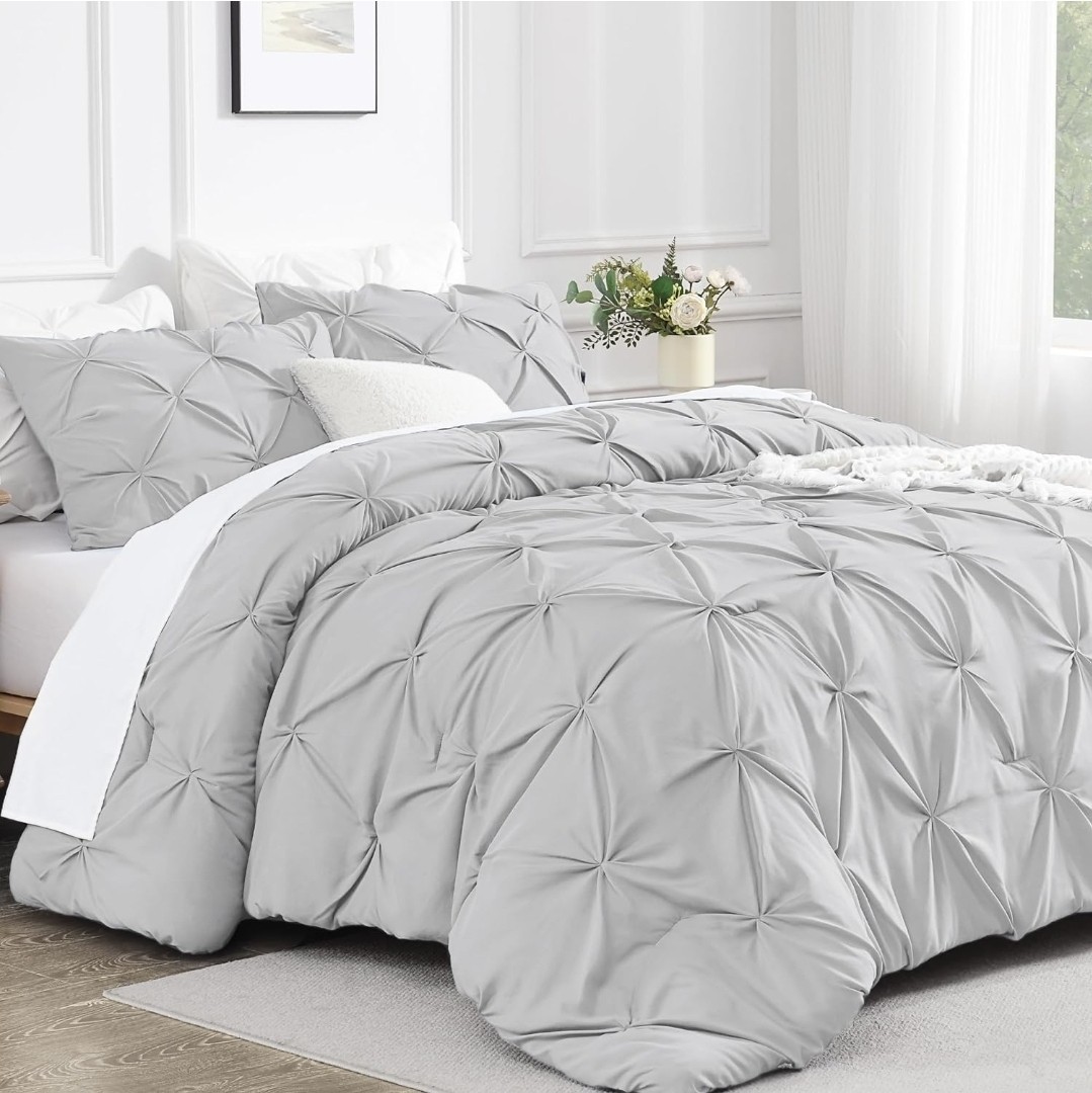 Andency Gray Pinch Pleat Comforter & Pillowcase TWIN(66X90INCH) Microfiber New gallery