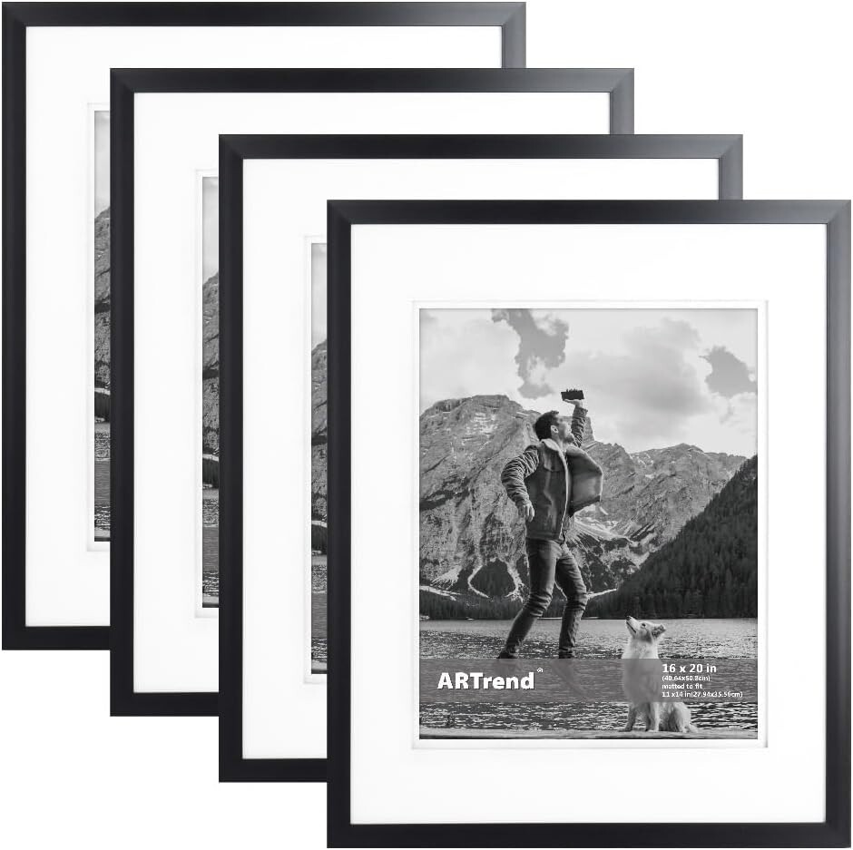 4 PACK Artrend 16x20 Picture Frame Display Pictures 11x14 w/ Mat Black Plexi gallery