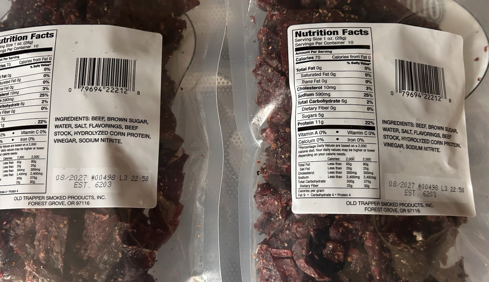 Lot Of [2] Old Trapper Peppered Beef Jerky, 10oz Bags, Exp 01/2027, 06/27, 07/27 gallery