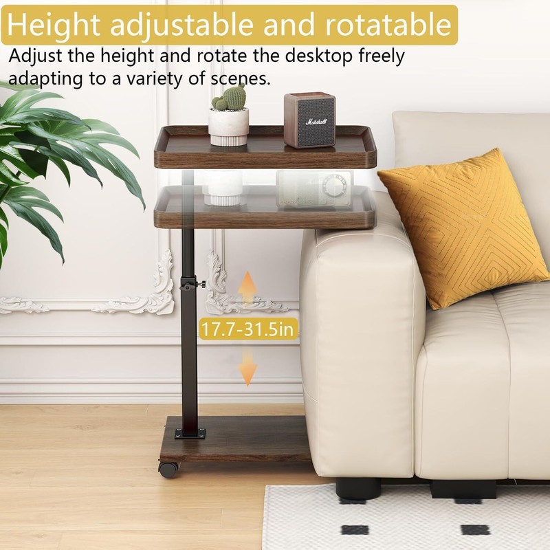 C Table End Table Adjustable Height, 360°Swivel TV Tray Table for Small Spaces gallery