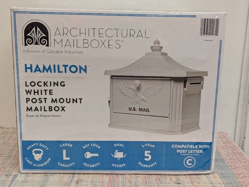 Architectural Mailboxes Large White Locking Mailbox 2 Keys, Flag, Post Mount gallery