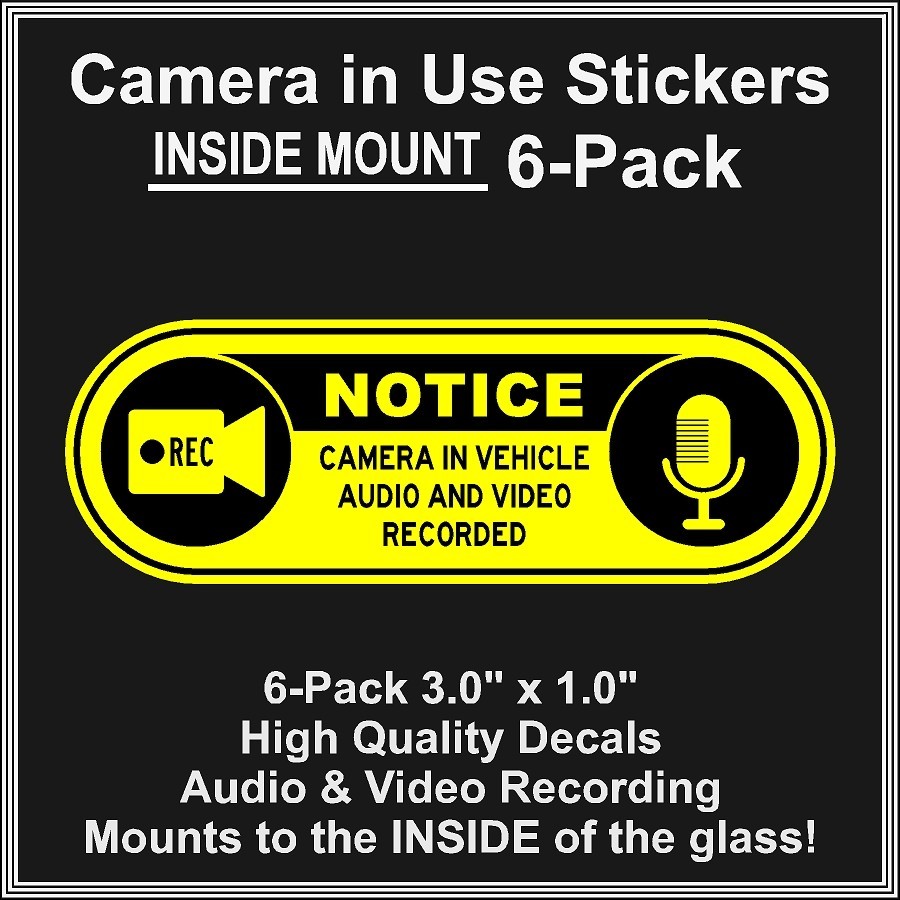 Camera in Car Recording Video 6-Pack INSIDE MOUNT Decals Black Yellow 3" x 1" gallery