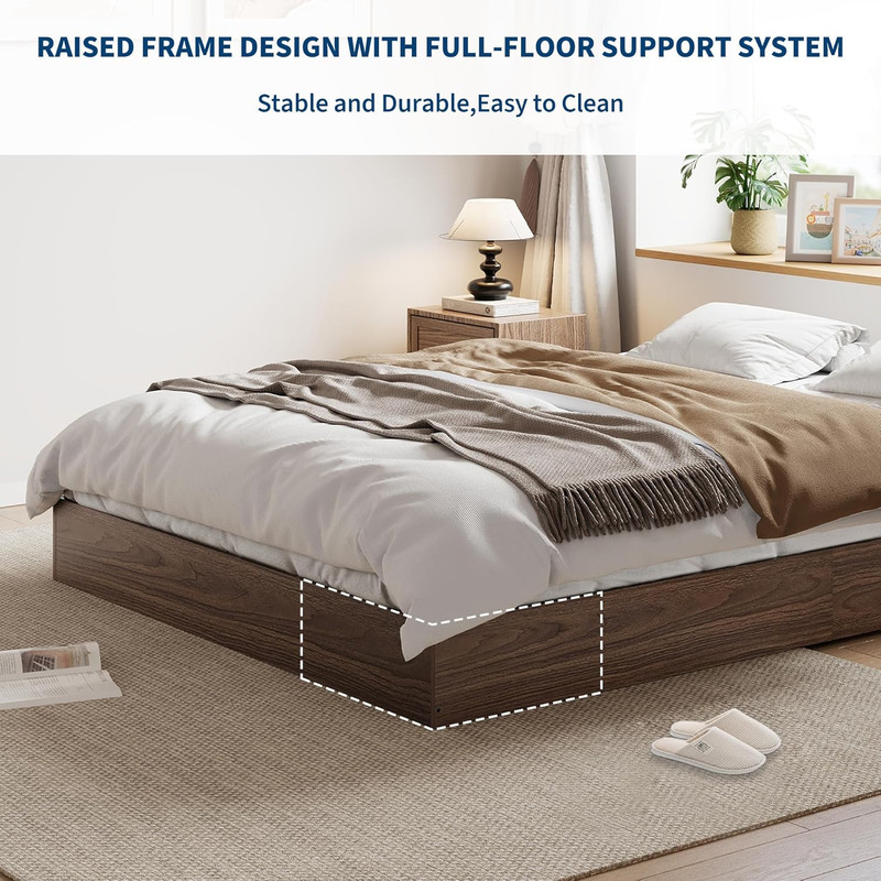 Queen Size Solid Wood Platform Bed, Modern Minimalist Floor-Standing Design with gallery