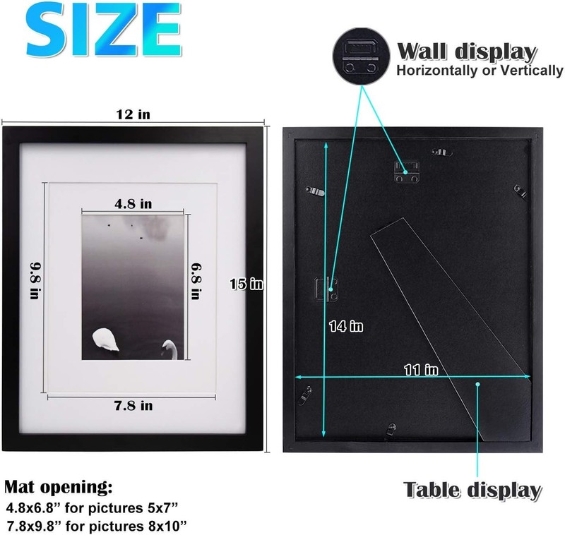 Black Solid Wood Picture Frames 4 PCS - 11x14 & 5x7 for Table or Wall Display gallery