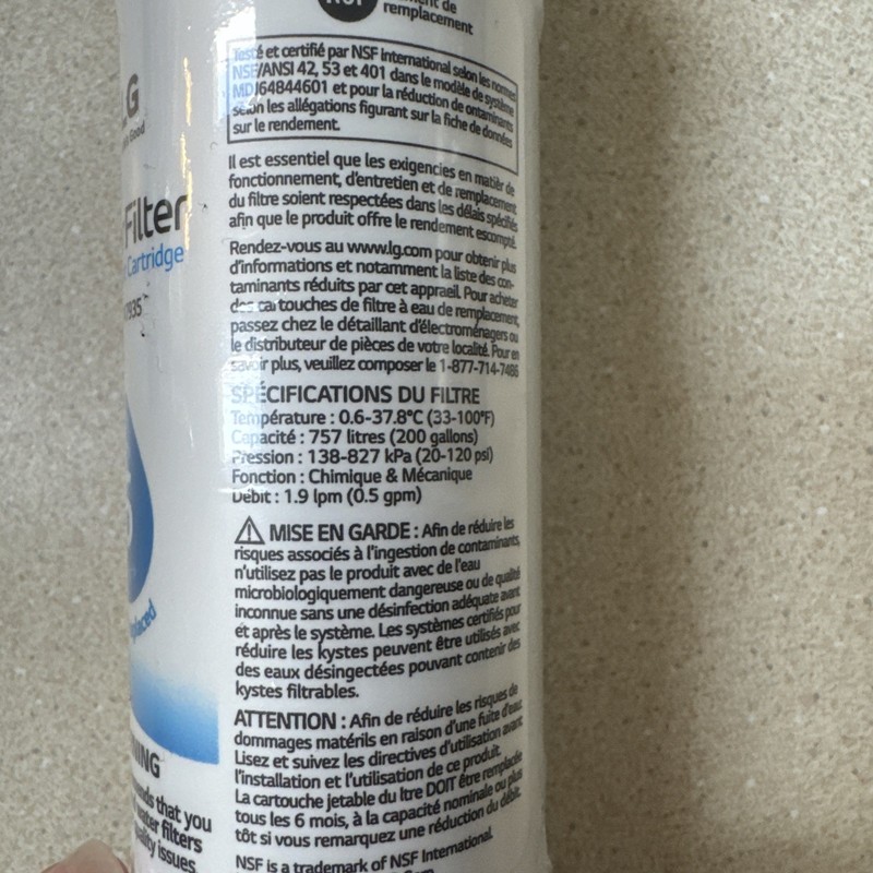 6 Months Genuine LG Water Filter Replacement Cartridge LT1000P/PC/PCS New Sealed gallery